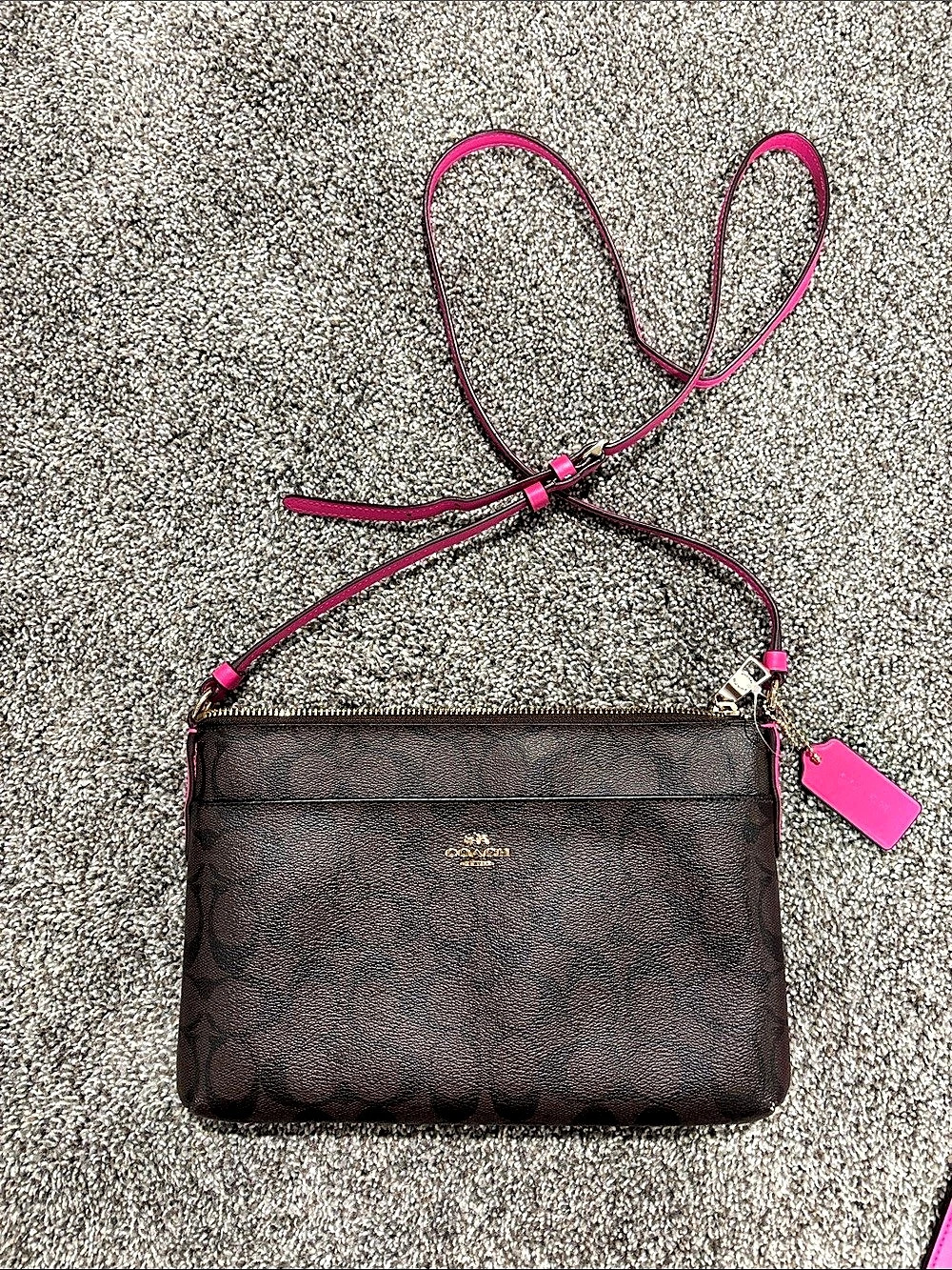 Coach Signature File Crossbody Bag Brown & Pink Crossbody Bag